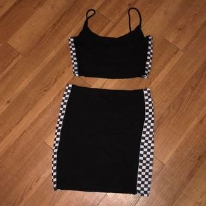 Black Checkerboard Crop Top & Skirt Set